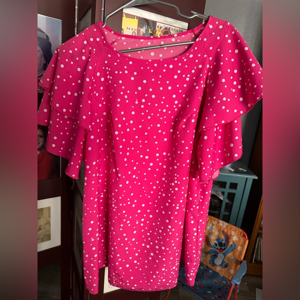 Pink Polka Dot Ruffle Sleeve Dress: No stains, came from a stock show boutique.